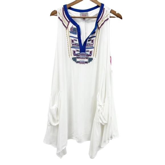 For Cynthia Swimsuit Cover Up Womens Medium Embroidered Shark Bite White Beachy - Picture 1 of 9